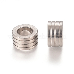 変色しにくい201ステンレススチールのスジ入りビーズ  コラム  ステンレス鋼色  10x5.7mm  穴：6.2mm&nbsp;LS-STAS-L238-011P