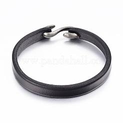 牛革レザーブレスレット  合金S字フックの留め金付き  アンティークシルバー  ブラック  7-7/8インチ（200mm）  10mm&nbsp;BJEW-G575-09C
