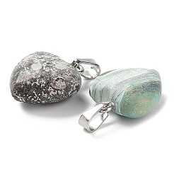 天然の海瑪瑙のチャーム  シルバートーンの金属パーツ付き  ハート  16x6mm&nbsp;HEAR-PW0001-057-10