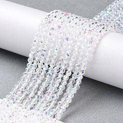 電気メッキガラスビーズセット  ABカラーメッキ  多面カットラウンド  透明  3x2.5mm  穴：0.7mm  約130~135個/連  12.99~14.17インチ（33~36cm）&nbsp;GLAA-H021-01B-AB01