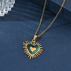 304ステンレススチール製エナメル加工ティールカラーペンダントネックレス（女性用）  ゴールドカラー  ハート  16.50インチ（41.9cm）&nbsp;NJEW-C118-01A-G