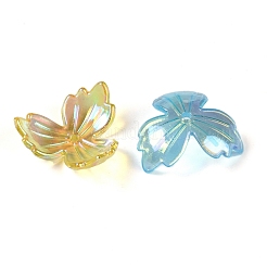 UVメッキアクリルビーズキャップ  虹色の  花/葉  ミックスカラー  22x21x7mm  穴：2mm  約1000個/500g&nbsp;OACR-B025-01A