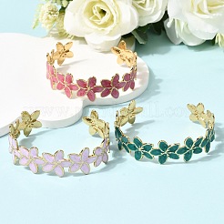 女性用304ステンレススチールエナメルバングル  花  イオンプレーティング（ip）  18KGP本金メッキ  内径：1.89インチ（4.8cm）x2.40インチ（6.1cm）&nbsp;BJEW-D408-40G