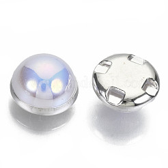 ABSプラスチックパール調縫い付け用ボタン  ABカラー  真鍮パーツ  ラベンダー  銀色のメッキ  12~12.5x7mm  穴：1mm&nbsp;BUTT-S005-12mm-01S