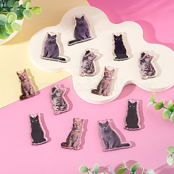 12個4スタイルプリントアクリルパーツ  猫の形  39~40x20~34x3mm  穴：2mm  3個/スタイル&nbsp;OACR-TA0004-14A