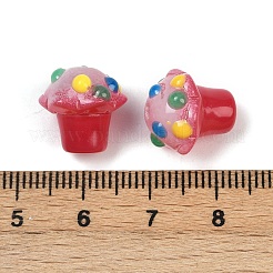 ガラスの凹凸のあるビーズ  アイスクリーム  エナメル  染められ、ハートが入った  レッド  13.5x13mm  穴：1.6mm&nbsp;GLAA-B025-01A