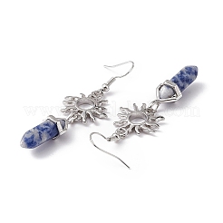 Natural Blue Spot Jasper Bullet with Sun Dangle Earrings&nbsp;EJEW-I276-01P-15