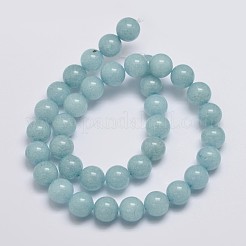天然石&染め加工マレーシアジェイドビーズ連売り  模造アクアマリン  ラウンド  アクア  10mm  穴：1.0mm  約38個/連  15インチ&nbsp;G-A146-10mm-A25