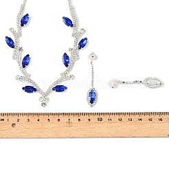Leaf Brass Rhinestone Stud Dangle Earrings & Pendant Necklaces Set for Women&nbsp;SJEW-M102-03S-02