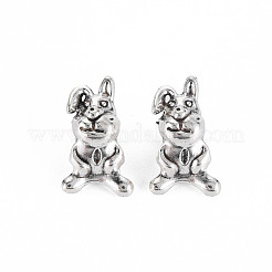 チベット風合金ヨーロピアンビーズ  カドミウムフリー＆鉛フリー  兎  アンティークシルバー  16x10x8mm  穴：4.5mm  約830個/1000g&nbsp;TIBEB-N007-030
