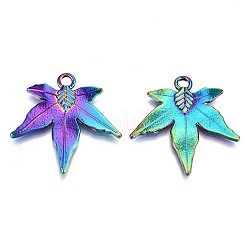 合金ペンダント  カドミウムフリー＆鉛フリー  カエデの葉  虹色  31x31x2.5mm  穴：3mm&nbsp;PALLOY-N156-022-RS