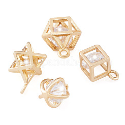 16Pcs 4 Style Brass Clear Cubic Zirconia Charms&nbsp;ZIRC-PJ0001-08