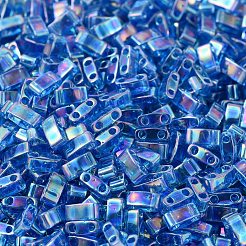 MIYUKIハーフティラビーズ  日本製シードビーズ  2の穴  （htl291)透明なカプリブルーab  5x2.3x1.9mm  穴：0.8mm  約250個/10g&nbsp;X-SEED-J020-HTL0291