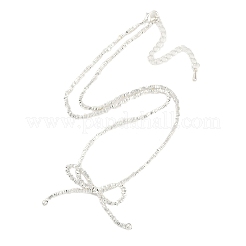 蝶結び真鍮ペンダントネックレス  女性用スクエアビーズネックレス  プラチナメッキ  14.96インチ（38cm）&nbsp;NJEW-F475-05P