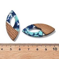 樹脂とクルミのペンダント  馬の目  マリンブルー  38x15.5x3mm  穴：2mm  内径：16mm&nbsp;FIND-R051-12D