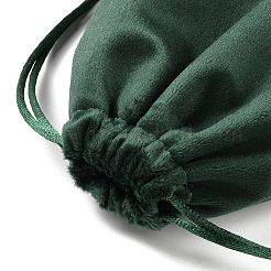 ベルベットのジュエリー用巾着収納ポーチ  長方形  濃い緑  15.5x12.7x0.5cm&nbsp;ABAG-P013-02D-05