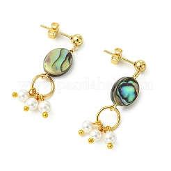 Abalone Shell/Paua Shell & Shell Pearl Beads Dangle Earrings&nbsp;EJEW-JE07327