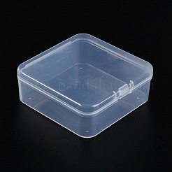 ヒンジ付き蓋付きプラスチックビーズ容器  正方形  透明  8.5x8.4x3.55cm  内寸：8.1x8.1cm。&nbsp;CON-Z007-04C