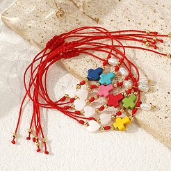 プラスチック製模造真珠チャームブレスレット6個  天然貝殻と合成ターコイズと真鍮ビーズで編んだ女性用ビーズブレスレット  クロス＆ハート  ミックスカラー  11.02インチ（28cm）&nbsp;GR7958-7