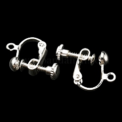 ラックメッキ真鍮ねじクリップオンイヤリングパーツ  スパイラルイヤークリップ  銀  13x17x4.5mm  穴：1.6mm&nbsp;KK-YW0001-10S