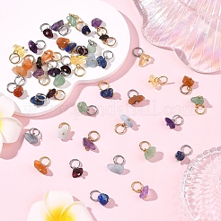 35Pcs 7 Colors Natural Mixed Gemstone Chip Pendants&nbsp;PALLOY-YW00144-01