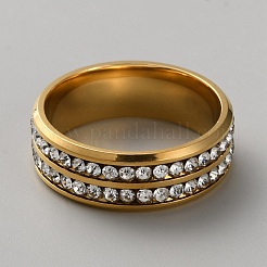 ラインストーンの指輪  ユニセックス201ステンレススチールリング  ゴールドカラー  8mm  内径：21mm&nbsp;RJEW-WH0005-04G