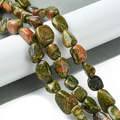 天然石ユナカイトビーズ連売り  ナゲット  タンブルストーン  7.5~17.5x7~10x4~8mm  穴：0.6~1.4mm  約36個/連  15.55インチ（39.5cm）&nbsp;G-G117-B03-01