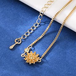 Brass Micro Pave Cubic Zirconia Birthday Flower Link Bracelets&nbsp;BJEW-U031-01G-11