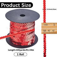 プラスチックスパンコールビーズ  スパンコールビーズ  装飾アクセサリー  フラットラウンド  レッド  6mm  100ヤード/ロール&nbsp;FIND-WH20002-34B