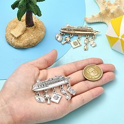 2個 2色 クルーズ 亜鉛合金 ラペルピン バックパック 服用  ぶら下がるチャーム付き  アンティークシルバー＆アンティーク金色  39x58.5mm  1pc /カラー&nbsp;JEWB-CJ0003-13