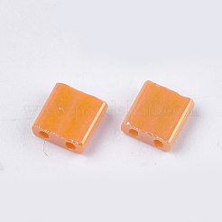 2穴不透明ガラスシードビーズ  アブカラー  長方形  ダークオレンジ  5x4.5~5.5x2~2.5mm  穴：0.5~0.8mm&nbsp;SEED-S023-28C-03