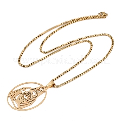 201 Stainless Steel Oval with Hollow Juses Pendant Necklaces&nbsp;LS-NJEW-K283-05G