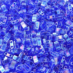 MIYUKIハーフティラビーズ  日本製シードビーズ  2の穴  （htl261)透明サファイアab  5x2.3x1.9mm  穴：0.8mm  約1250個/50g&nbsp;SEED-X0054-HTL0261