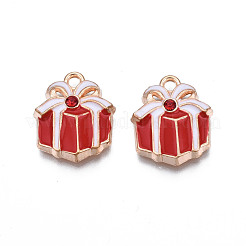 クリスマス合金エナメルペンダント  ラインストーン付き  カドミウムフリー＆鉛フリー  ライトゴールド  クリスマスプレゼント  レッド  17.5x15x4mm  穴：1.8mm&nbsp;ENAM-Q442-57