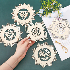 1 Set DIY Unfinished Bohemian Meditation Energy Symbol Wood Pendant Decoration Kits&nbsp;DIY-CA0005-60