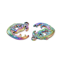 イオンプレーティング(IP) 304 ステンレスペンダント  人間のチャーム入り月  虹色  22x19x2mm  穴：3mm&nbsp;STAS-C003-02MC