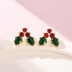Cubic Zirconia Cherry Stud Earrings with Enamel&nbsp;LS-EJEW-P199-14G