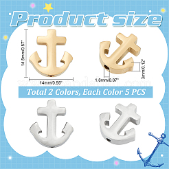 10個2色304ステンレススチールビーズ  アンカー  ゴールデン·ステンレス鋼色  14.5x14x3mm  穴：1.8mm  5個/カラー&nbsp;STAS-UN0054-27