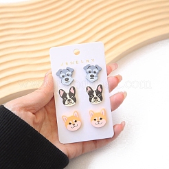 女性用ベーキングペイントアクリル犬スタッドピアス  ミックスカラー  18x16mm  3のペア/セット&nbsp;PW-WG92DC8-01