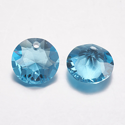 カット加工ガラスラインストーンチャーム  模造オーストリアのクリスタル  フラットラウンド  アクアマリン  8x4mm  穴：1mm&nbsp;RGLA-F051-8mm-202