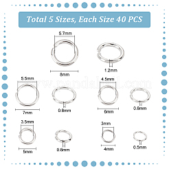 200個 5スタイル 304ステンレススチールオープン丸カン  ラウンド  ステンレス鋼色  4~8x0.5~1.2mm  内径：3~5.7mm  40個/スタイル&nbsp;STAS-UN0048-97