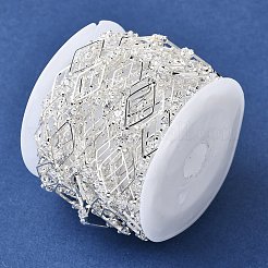 Handmade Brass Pave Clear Cubic Zirconia Rhombus Link Chains&nbsp;CHC-G027-01S