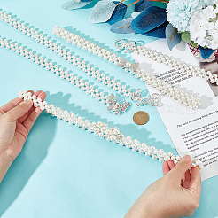 5個5スタイルのアクリルパール編みストレッチチェーンベルト、合金留め具付き  結婚式のパーティーのためのクリスタル ラインストーン ウエスト チェーン  ホワイト  25.3~26.2インチ（642~665mm）  1個/スタイル&nbsp;AJEW-GA0004-49
