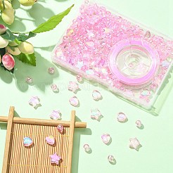 200 個の環境に優しい透明アクリル ビーズ  ハート  染め  ABカラー  濃いピンク  6~10x3~6mm  穴：1~1.5mm  約2800個/500g&nbsp;MACR-YW0002-85