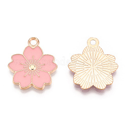 合金エナメルチャーム  さくらの花  ゴールドカラー  20.5x17.5x1.5mm  穴：2mm  100個/箱&nbsp;FIND-DC0002-24
