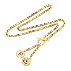 Ion Plating(IP) 304 Stainless Steel Purple Enamel Letter & Eye Pendant Wheat Chain Necklaces&nbsp;STAS-Z102-01G-F