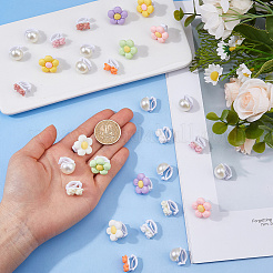 樹脂とアクリルのパールの靴バックルクリップ30個  プラスチック製クリップ付き  半円とクマと花  ミックスカラー  16~17mm&nbsp;HJEW-DC00162