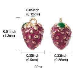 2個真鍮エナメルチャーム  模造果物  ライトゴールド  ぶどうチャーム  パープル  13x9x8.5mm  穴：1.2mm&nbsp;KK-YW0001-84