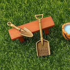 シャベルとスペード合金ミニモデル  マイクロランドスケープドールハウスアクセサリー  小道具の装飾のふりをする  アンティークブロンズ  30x9mm&nbsp;PW-WG0D119-01