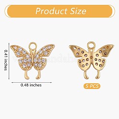 5 Pieces Butterfly Clear Cubic Zirconia Charm Pendant Brass CZ Charm Insect Pendant  Gold Plated for Jewelry Necklace Earring Making Crafts&nbsp;JX385A